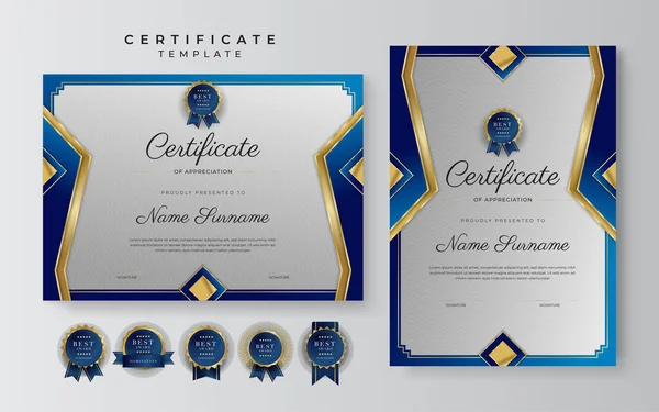 Plantilla Certificado Azul Moderno Frontera Para Premio Diploma Honor Logro — Archivo Imágenes Vectoriales