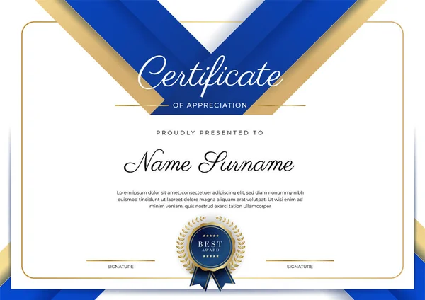 Plantilla Certificado Azul Moderno Frontera Para Premio Diploma Honor Logro — Vector de stock