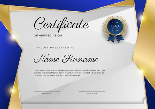 Plantilla Certificado Azul Moderno Frontera Para Premio Diploma Honor Logro — Vector de stock