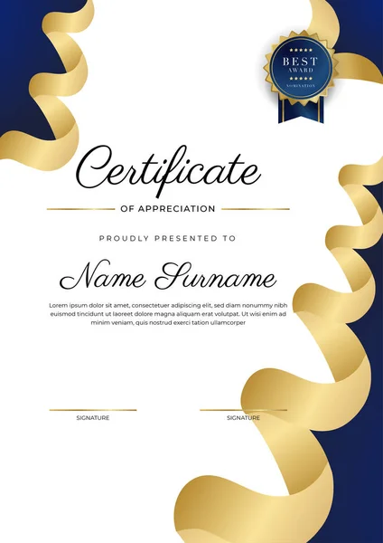 Modern Blue Certificate Template Border Award Diploma Honor Achievement Graduation — Stock Vector