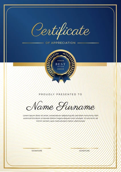 Szablon Granica Nowoczesnego Niebieskiego Certyfikatu Wyróżnienie Dyplom Honor Osiągnięcia Dyplom — Wektor stockowy