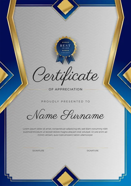 Plantilla Certificado Azul Moderno Frontera Para Premio Diploma Honor Logro — Archivo Imágenes Vectoriales