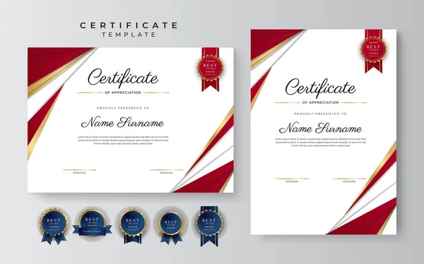 Desain Templat Sertifikat Diploma Emas Dan Merah Yang Elegan - Stok Vektor