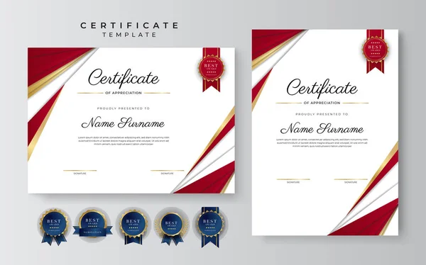 Diseño Moderno Elegante Plantilla Certificado Diploma Rojo Oro — Archivo Imágenes Vectoriales