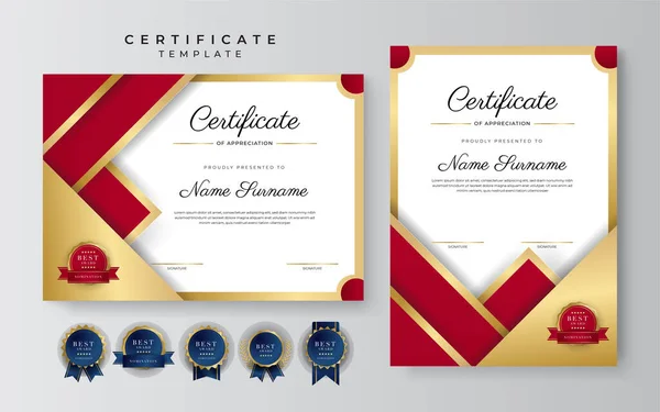 Modern Elegant Red Gold Diploma Certificate Template Design — Stock Vector