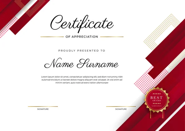 Modern Elegant Red Gold Diploma Certificate Template Design — Stock Vector