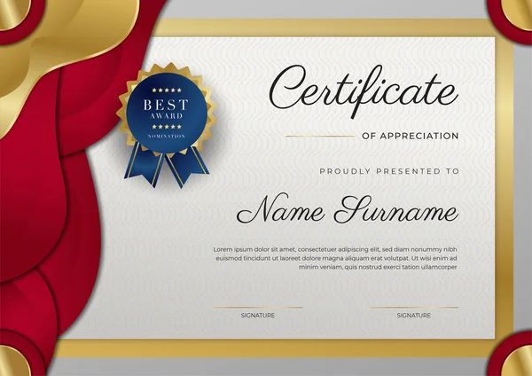 Diseño Moderno Elegante Plantilla Certificado Diploma Rojo Oro — Archivo Imágenes Vectoriales