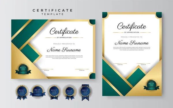 Modern Dark Green Gold Business Certificate Design Template Professional Style — Stock Vector