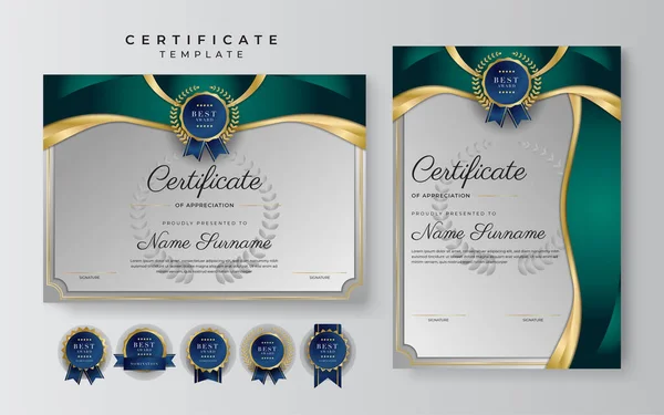 Plantilla Moderna Diseño Certificado Comercial Verde Oscuro Dorado Estilo Profesional — Archivo Imágenes Vectoriales