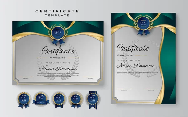 Plantilla Moderna Diseño Certificado Comercial Verde Oscuro Dorado Estilo Profesional — Vector de stock