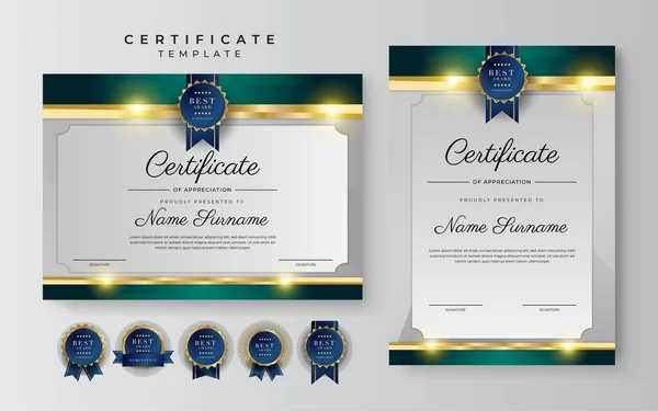 Modello Design Moderno Certificato Aziendale Verde Scuro Oro Stile Professionale — Vettoriale Stock