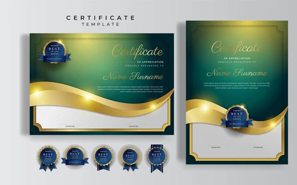 Plantilla Moderna Diseño Certificado Comercial Verde Oscuro Dorado Estilo Profesional — Vector de stock