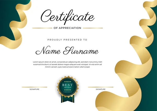 Modern Dark Green Gold Business Certificate Design Template Professional Style — Stock Vector