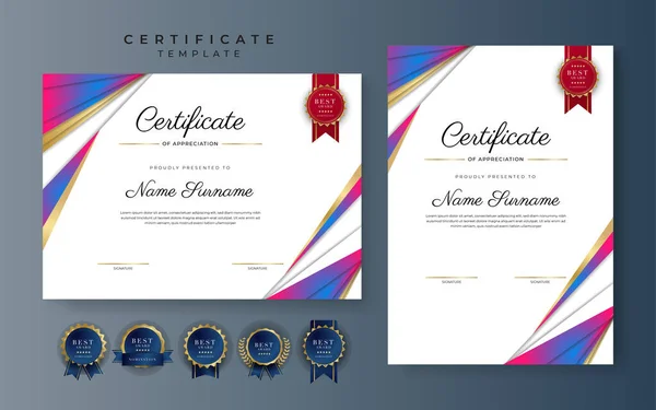 Moderno Futurista Moda Rosa Azul Rojo Neón Certificado Logro Frontera — Vector de stock