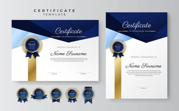 Moderno Modello Certificato Blu Confine Premio Diploma Onore Realizzazione Laurea — Vettoriale Stock