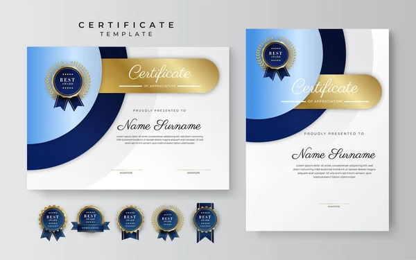 Modèle Certificat Bleu Moderne Frontière Pour Attribution Diplôme Honneur Réalisation — Image vectorielle