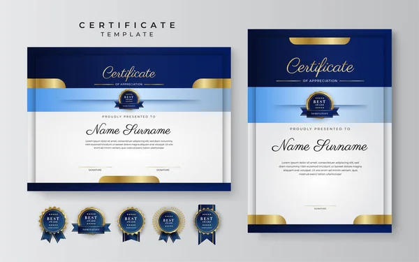 Plantilla Certificado Azul Moderno Frontera Para Premio Diploma Honor Logro — Vector de stock