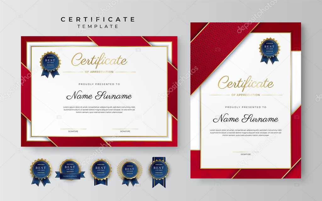 Modern elegant red and gold diploma certificate template design