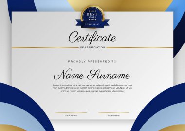 Modern mavi sertifika şablonu ve sınırı, ödül, diploma, onur, başarı, mezuniyet ve baskı için