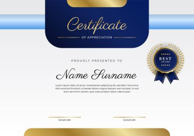 Modern mavi sertifika şablonu ve sınırı, ödül, diploma, onur, başarı, mezuniyet ve baskı için