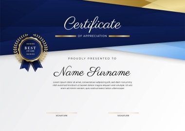 Modern mavi sertifika şablonu ve sınırı, ödül, diploma, onur, başarı, mezuniyet ve baskı için