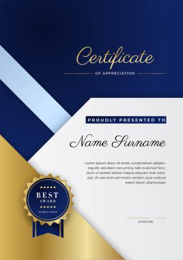 Modern mavi sertifika şablonu ve sınırı, ödül, diploma, onur, başarı, mezuniyet ve baskı için