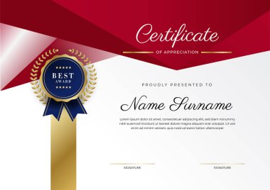 Modern kırmızı ve altın sertifika şablonu tasarımı