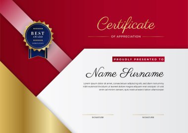 Modern kırmızı ve altın sertifika şablonu tasarımı
