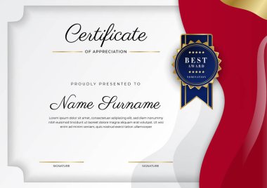 Modern kırmızı ve altın sertifika şablonu tasarımı