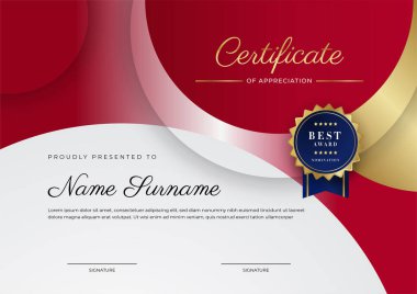 Modern kırmızı ve altın sertifika şablonu tasarımı