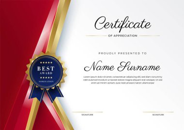 Modern kırmızı ve altın sertifika şablonu tasarımı