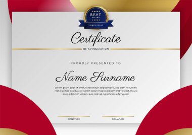 Modern kırmızı ve altın sertifika şablonu tasarımı