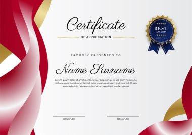 Modern kırmızı ve altın sertifika şablonu tasarımı