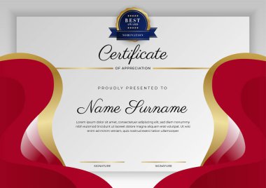 Modern kırmızı ve altın sertifika şablonu tasarımı
