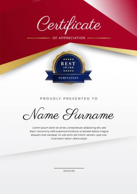 Modern kırmızı ve altın sertifika şablonu tasarımı