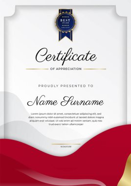 Modern kırmızı ve altın sertifika şablonu tasarımı