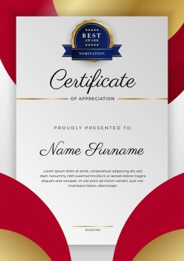 Modern kırmızı ve altın sertifika şablonu tasarımı