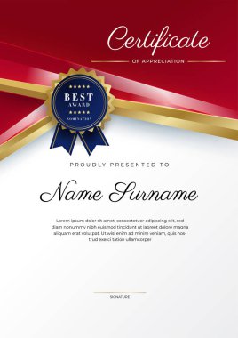 Modern kırmızı ve altın sertifika şablonu tasarımı
