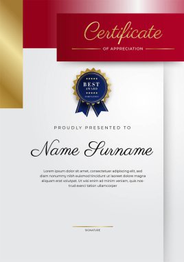 Modern kırmızı ve altın sertifika şablonu tasarımı