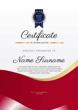 Modern kırmızı ve altın sertifika şablonu tasarımı