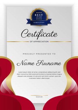 Modern kırmızı ve altın sertifika şablonu tasarımı
