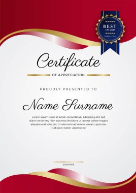Modern kırmızı ve altın sertifika şablonu tasarımı