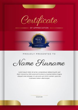 Modern kırmızı ve altın sertifika şablonu tasarımı