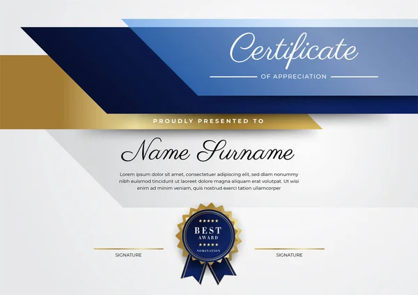 Moderní Modrý Certifikát Šablony Ohraničení Pro Vyznamenání Diplom Čest Úspěch — Stockový vektor