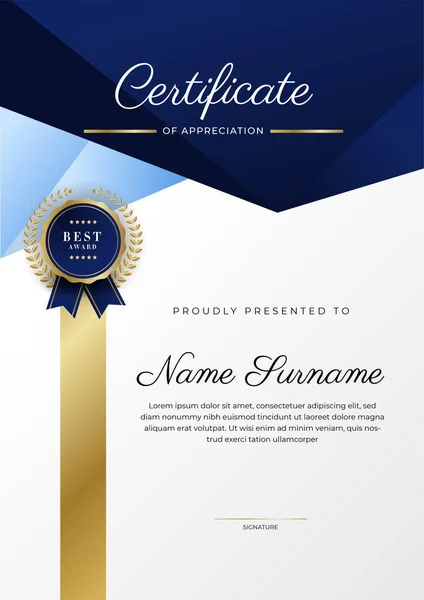 Modèle Certificat Bleu Moderne Frontière Pour Attribution Diplôme Honneur Réalisation — Image vectorielle