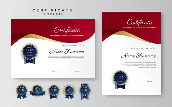 Design Moderno Elegante Modello Certificato Diploma Rosso Oro — Vettoriale Stock