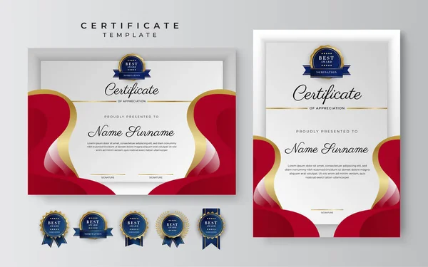 Diseño Moderno Elegante Plantilla Certificado Diploma Rojo Oro — Vector de stock