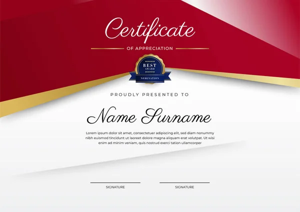 Diseño Moderno Elegante Plantilla Certificado Diploma Rojo Oro — Vector de stock