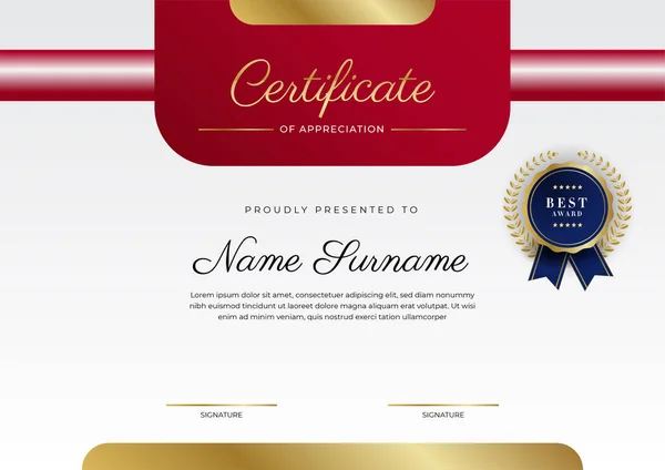 Diseño Moderno Elegante Plantilla Certificado Diploma Rojo Oro — Vector de stock