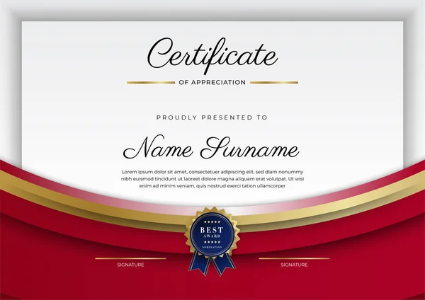 Diseño Moderno Elegante Plantilla Certificado Diploma Rojo Oro — Archivo Imágenes Vectoriales